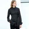 Minimalist Women 2022 Autumn Blouse Office Lady High Quality Original Design Stripe with Waist Belt Female Blouses Shirts