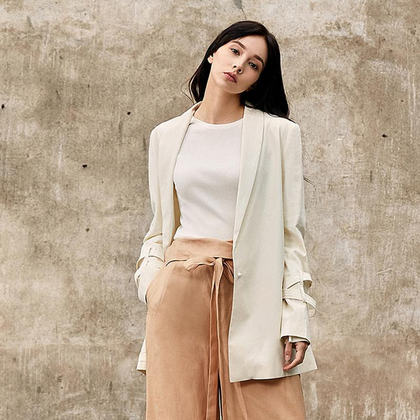 Redefine Blazer Women 2022 Office Lady Solid Single Button 100% Cotton Outwear Ladies Suit Business Coat