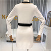 Amolapha Women V Neck Single Buttons Tassel Patchwork Fake Pocekt Knit Long Sleeve Mini Dress Vestidos