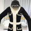 Amolapha Women V Neck Single Buttons Tassel Patchwork Fake Pocekt Knit Long Sleeve Mini Dress Vestidos