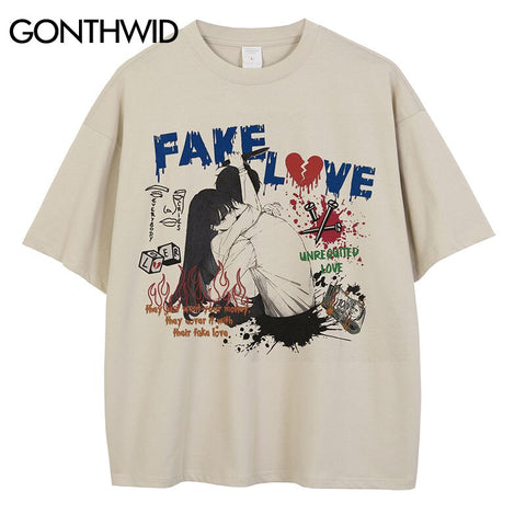 Anime T-Shirt Streetwear Hip Hop Graffiti Japanese Cartoon Graphic Print Tshirts Harajuku Cotton Tee Shirts Short Sleeve Tops