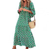 Ankle-length Breathable Lantern Sleeve Printing Long Dress Women Accessory