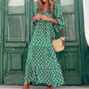 Ankle-length Breathable Lantern Sleeve Printing Long Dress Women Accessory