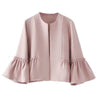 Antumn Women Solid Jacket Sweet Ruffles Flare Sleeve Coats Solid Female Open Stitch Design Outerwear