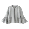 Antumn Women Solid Jacket Sweet Ruffles Flare Sleeve Coats Solid Female Open Stitch Design Outerwear