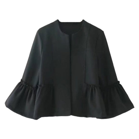 Antumn Women Solid Jacket Sweet Ruffles Flare Sleeve Coats Solid Female Open Stitch Design Outerwear