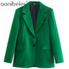 Aonibeier 2022 Za Woman Green Suit  Traf Jacket  Autumn Notched Collar Women Casual Blazer Female Outerwear Tops 2 Pieces Sets