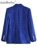 Aonibeier 2022 Za Woman Casual Traf Coats Spring OL Style Thick Long Slim Blazers Ornate Buttons Tweed Woolen Jacket Outwear