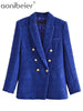 Aonibeier 2022 Za Woman Casual Traf Coats Spring OL Style Thick Long Slim Blazers Ornate Buttons Tweed Woolen Jacket Outwear