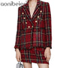 Aonibeier Spring Autumn Women Suits Plaid Skirt Set Double-Breasted Tweed Plaid Ladies Jacket Slim And Elegant Bust Two Piece