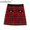 Aonibeier Spring Autumn Women Suits Plaid Skirt Set Double-Breasted Tweed Plaid Ladies Jacket Slim And Elegant Bust Two Piece