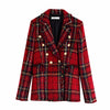 Aonibeier Spring Autumn Women Suits Plaid Skirt Set Double-Breasted Tweed Plaid Ladies Jacket Slim And Elegant Bust Two Piece