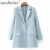 Aonibeier Women Blue Lila Blazers and Jackets Work Office Lady Suit Autumn Loose Single Breasted Casual Solid Female Blazer Coat