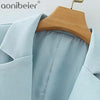 Aonibeier Women Blue Lila Blazers and Jackets Work Office Lady Suit Autumn Loose Single Breasted Casual Solid Female Blazer Coat