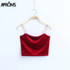 90s Basic Velvet Cropped Camis Fashion Women Streetwear Sexy Elastic Straps Crop Tank Top Short Bustier T-shirts Tees