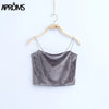 90s Basic Velvet Cropped Camis Fashion Women Streetwear Sexy Elastic Straps Crop Tank Top Short Bustier T-shirts Tees