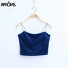 90s Basic Velvet Cropped Camis Fashion Women Streetwear Sexy Elastic Straps Crop Tank Top Short Bustier T-shirts Tees