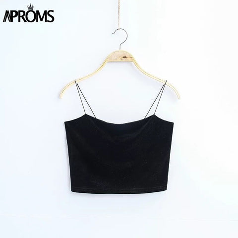 90s Basic Velvet Cropped Camis Fashion Women Streetwear Sexy Elastic Straps Crop Tank Top Short Bustier T-shirts Tees