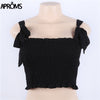 90s Co Girls Streetwear Elastic Crop Top Women Sexy Bow Ruffles Slim Female Camis 2022 Summer Solid Casual Tank Tops