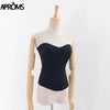 Black Strapless Slim Fit Tank Tops Elegant Party Off Shoulder Crop Top Christmas Co Girls Streetwear Back Zipper Basic