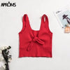Casual V Neck Knot Tie Bow Knitted Tank Tops Women Summer Basic Top Streetwear Fashion 2022 Sleeveless Vest Tees Camis