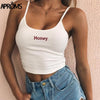 Co Girls Honey Embroidery Camis Women Fashion 2022 Sleeveless Basic Tank Tops Sexy Short Ribbed Tee Cropped Bustier Top