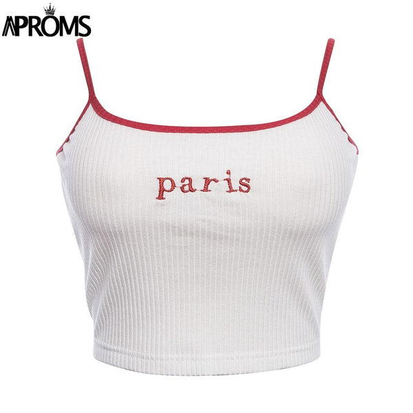 Co Girls Honey Embroidery Camis Women Fashion 2022 Sleeveless Basic Tank Tops Sexy Short Ribbed Tee Cropped Bustier Top