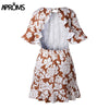 Elegant Ruffles Open Back Summer Dress Women Navy Floral Print Short MIni Dresses Flared Short Sleeve Dress Vestidos