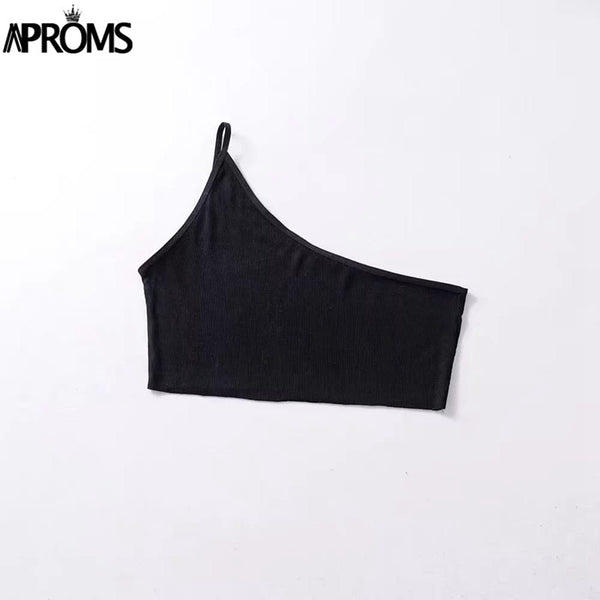 One Strap Camisole Tank Top Femal Knitted Crop Top Women Top Streetwear Elastic Short Knitting Cropped Cami 90s White Tee