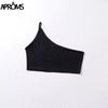 One Strap Camisole Tank Top Femal Knitted Crop Top Women Top Streetwear Elastic Short Knitting Cropped Cami 90s White Tee