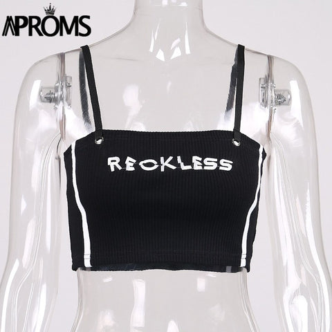 Red Letter Embroidery Ribbed Camis Women Streetwear Basic Elastic Crop Top Fashion 2022 Slim Fit Tank Tops Cropped Tees