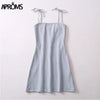 Red Stripe Blocked Summer Mini Dress Elegant Bow Tie Up Shoulder Sundresses Women Slim Fit Ribbed Bodycon Dresses Vestido