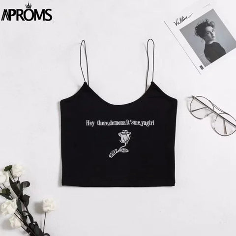 Streetwear Rose Embroidery Basic Camis Women High Fashion Candy Stretch Crop Top 90s Co Girls Short Bustier Tank Tops