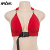 Summer Sexy V Neck Buckle Crop Top Women Vintage Sleeveless Hooks Tank Tops Streetwear Adjustable Bralette Female Tees