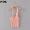 White Halter Knitted Low Back Tank Top Summer Deep V Neck Streetwear Fashion 2022 90s Co Basic Tops for Women Clothing