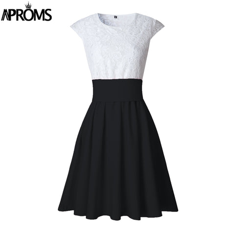 White Lace Color Blocked Skater Mini Dress Women Street Fashion Sleeveless Bow Tie Waist Party Dresses Sundress Vestidos