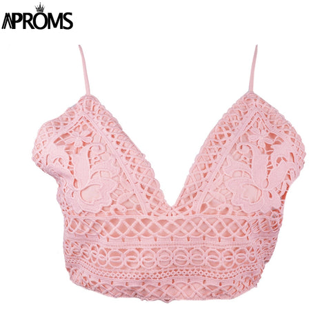 White Lace Crochet Camisole Cami Women Summer Backless Bow Tie Up Tank Tops Female Streetwear Fashion 2022 Pink Crop Top