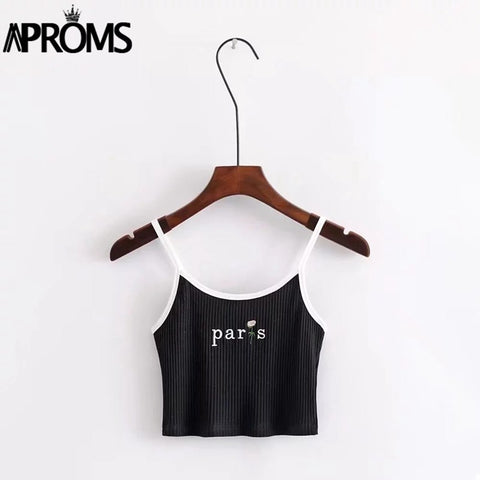 White Paris Floral Embroidery Camis Women Fashion 2022 Co Girls Basic Tank Tops Sexy Ribbed Tees Cropped Bustier Tops