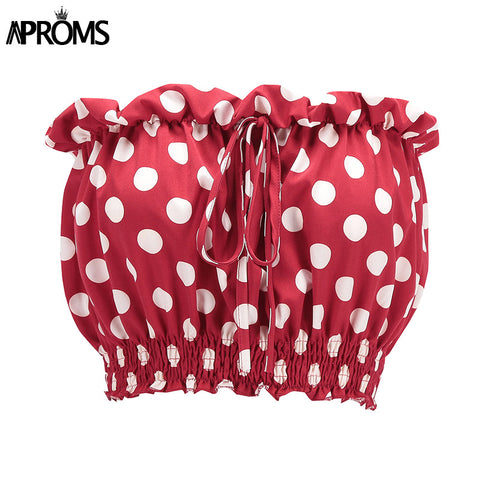 White Polka Dot Print Crop Top Women Summer Camis Strapless Off Shoulder Tube Female Streetwear 2022 Bow Tie Up Tank Tops