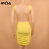 Yellow Backless Dress Summer Sexy Candy Colors Sleeveless Bodycon Club Mini Dress Women Slim Fit Sundresses Vestido 11158