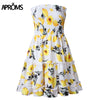 Yellow Fruit Floral Print Short Dress Summer Ruffle Off Shoulder Dresses Women Casual Beach Sleeveless Tube Sundress 2022