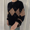 Argyle Knitted Sweater Women Oversized Pullovers Winter Long Sleeve Jumper Ladies Vintage Plaid Sweaters Streetwear Couples