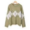 Argyle Knitted Sweater Women Oversized Pullovers Winter Long Sleeve Jumper Ladies Vintage Plaid Sweaters Streetwear Couples
