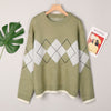 Argyle Knitted Sweater Women Oversized Pullovers Winter Long Sleeve Jumper Ladies Vintage Plaid Sweaters Streetwear Couples