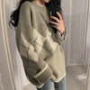 Argyle Knitted Sweater Women Oversized Pullovers Winter Long Sleeve Jumper Ladies Vintage Plaid Sweaters Streetwear Couples