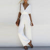 Women V Neck Loose Playsuit Party Ladies Bodysuits Jumpsuits Short Sleeve Long Jumpsuit S-XL