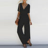 Women V Neck Loose Playsuit Party Ladies Bodysuits Jumpsuits Short Sleeve Long Jumpsuit S-XL