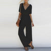 Women V Neck Loose Playsuit Party Ladies Bodysuits Jumpsuits Short Sleeve Long Jumpsuit S-XL