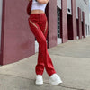 ArtSu Lace Up PU Leather Pants Y2K Clothes Streetwear Bandage Long Trousers Joggers Women Pink Straight High Waist Pants Bottoms