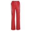 ArtSu Lace Up PU Leather Pants Y2K Clothes Streetwear Bandage Long Trousers Joggers Women Pink Straight High Waist Pants Bottoms